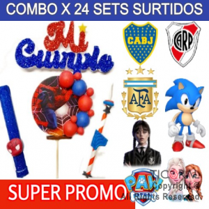 SET TOPPER MI CUMPLE COMBO SURTIDO SUPER PROMO CON BENGALA Y VELA CON APLIQUE X 24